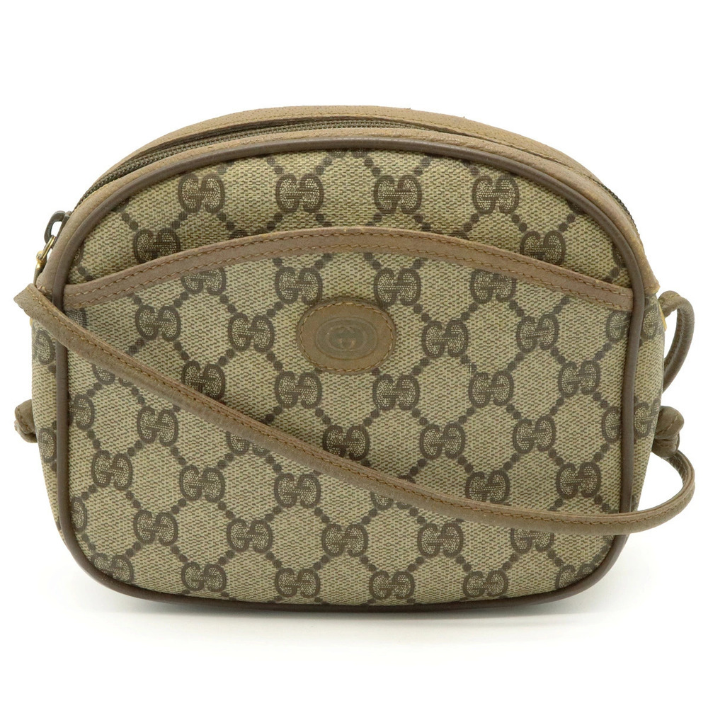 Gucci GG Plus Shoulder Bag Leather Beige Brown Cream Brown